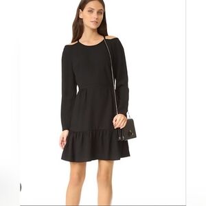 Club Monaco Sandraya Cold Shoulder Long Sleeve Tiered Ruffle Dress Black 8